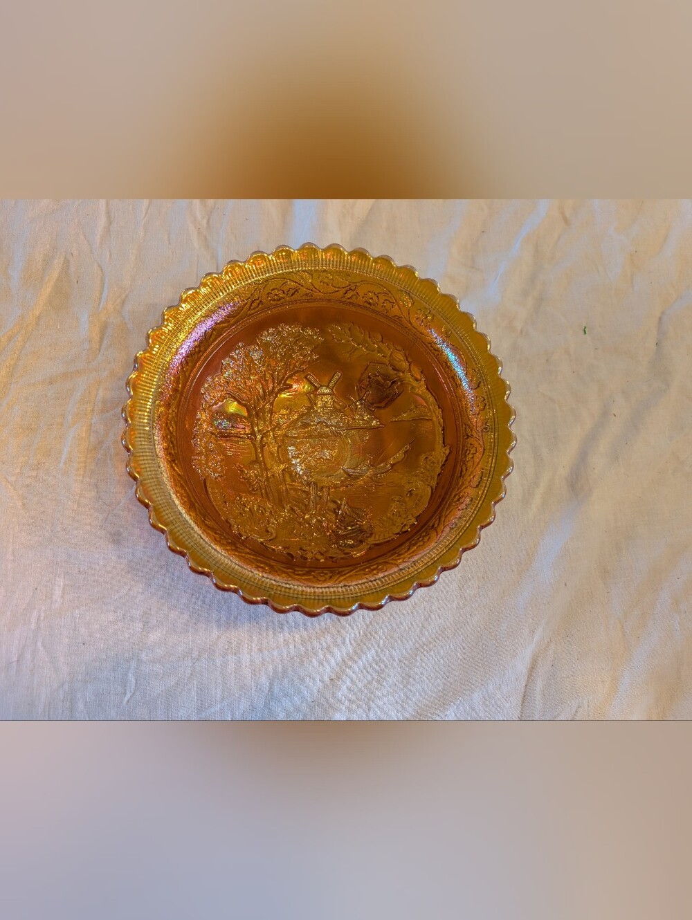 2/60$ Caramel iresdescent Amber Carnival Glass Decorative Bowl - Home Art